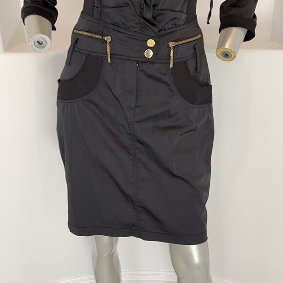 SVELTO STELLA Black Shirt Dress 3/4 Sleeves Zippers Detail Size EUR 42 - Picture 8 of 13